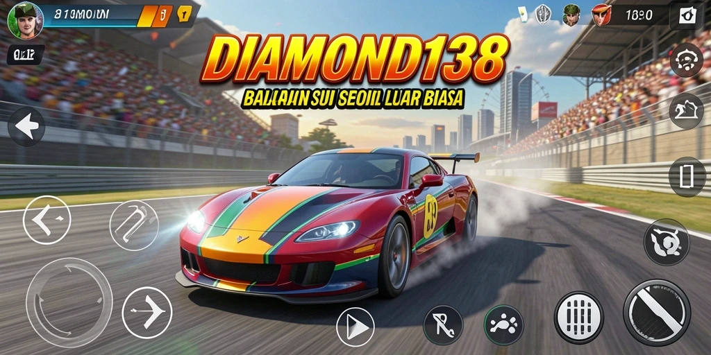 Screenshot gameplay DIAMOND138 menampilkan mobil balap sedang melaju kencang.