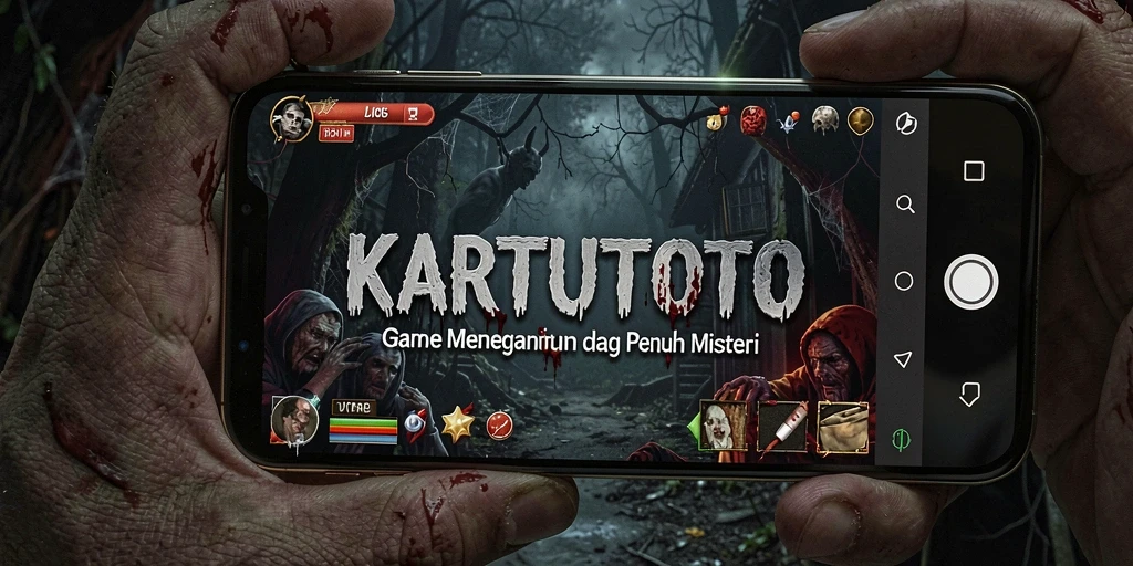 Screenshot KARTUTOTO menampilkan karakter dalam suasana horror yang mencekam.
