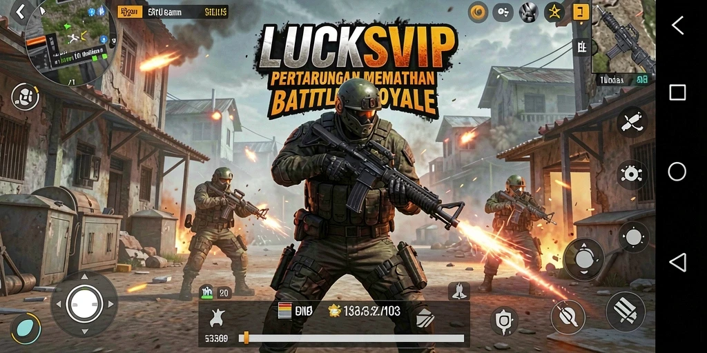 Tampilan gameplay seru dari LUCKSVIP dengan aksi Battle Royale yang mendebarkan.