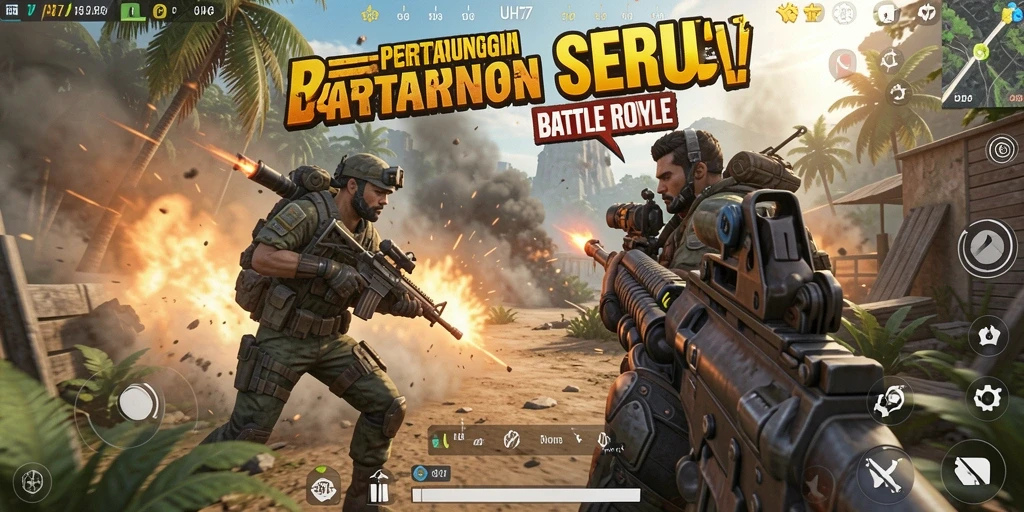 Gameplay UH77 yang seru dalam pertarungan Battle Royale.